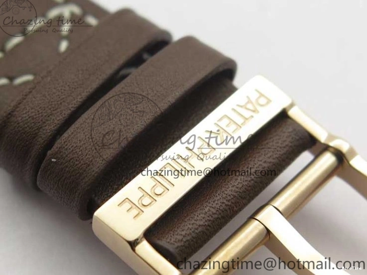 MIROTIME 0510 ZipUp Calatrava 5524R Pilot Travel Time RG GRF Brown Dial on Brown Leather Strap A324 V 7110